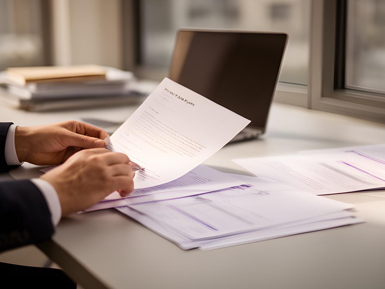 Document review meeting beside a desk with printed privacy notes in a calm office setting